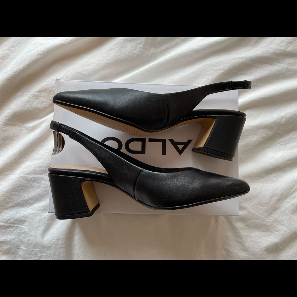 ALDO Civet Black Leather Slingback Heels US 6.5 / EURO 37
